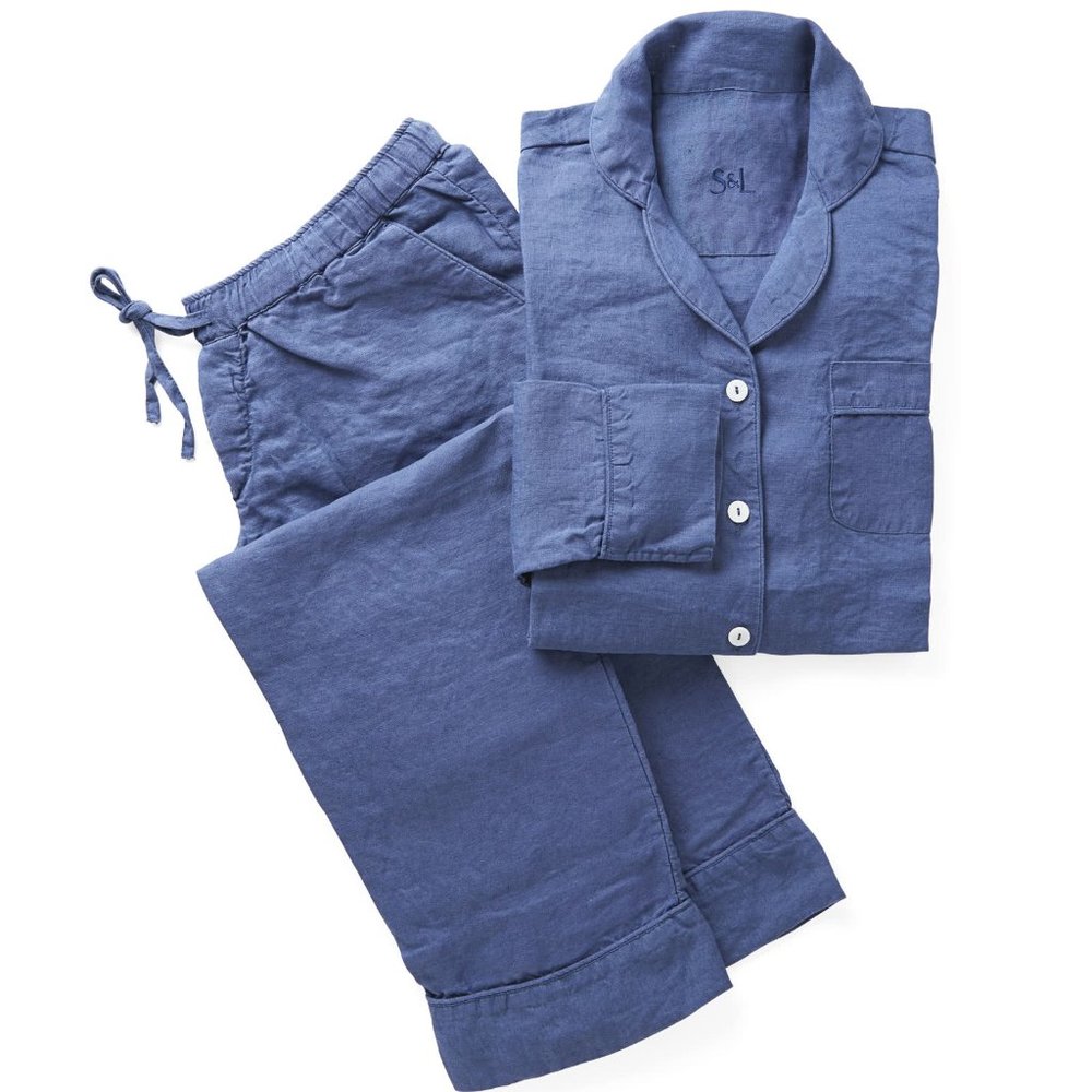 Positano Linen Pajamas Indigo Blue: Serena & Lily